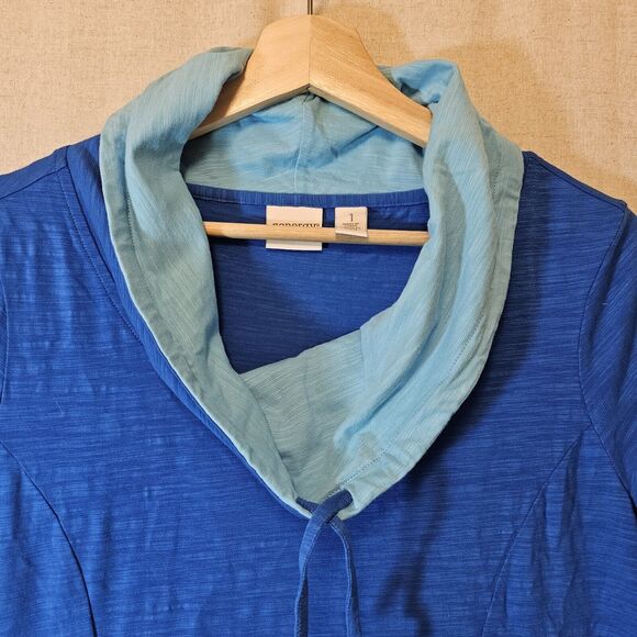 Zenergy By Chicos T-shirt Dress Blue Aqua Cowl Neck Pockets Cap Sleeves Size 1 M - Picture 4 of 10